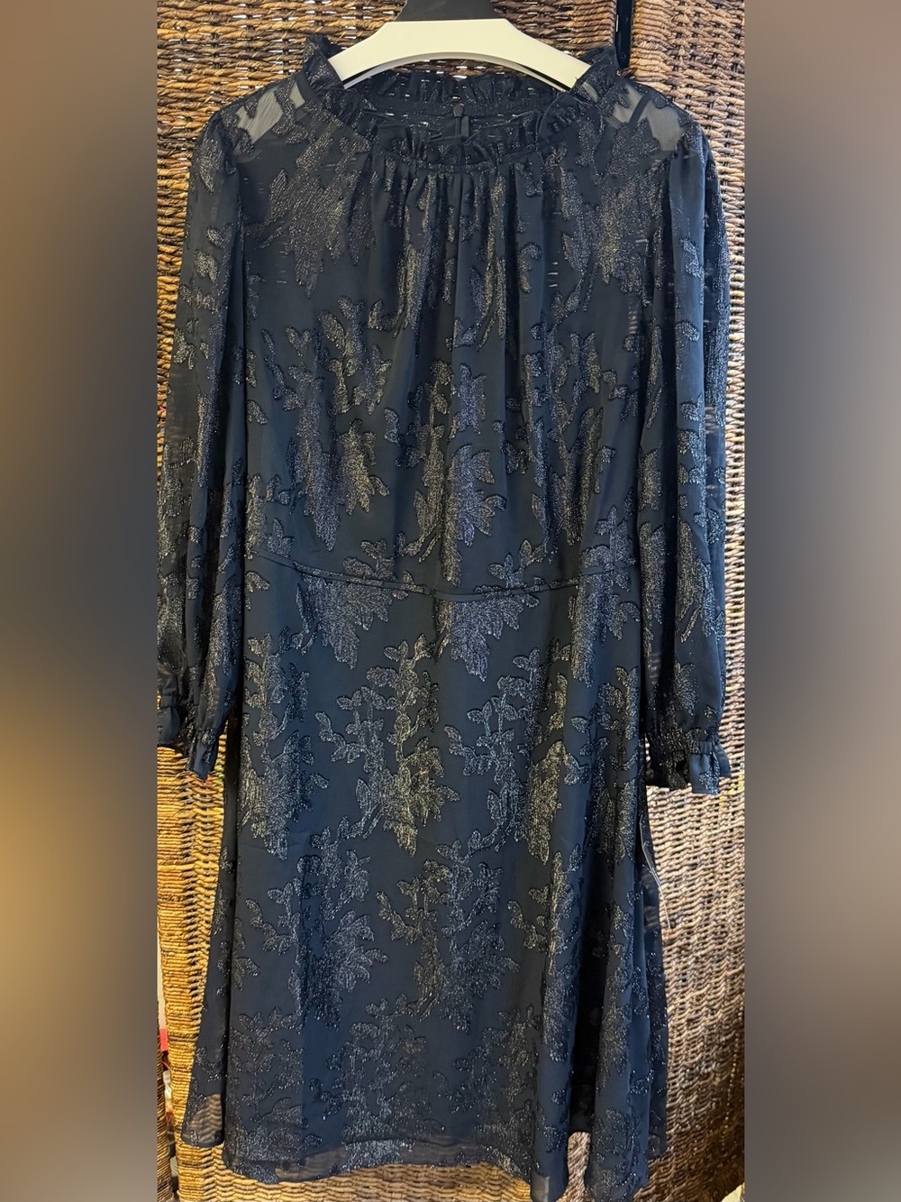 Maggy London Navy Metallic Floral Long Sleeve Dress- Size:18W, NWT